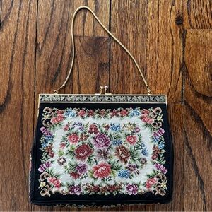 Vintage 1950s Petit Point Floral Tapestry Shoulder Bag